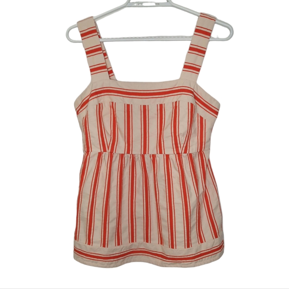 Cabi Brunch Tank Top Sleeveless Cotton Linen Cream Orange Stripe Womens Size S